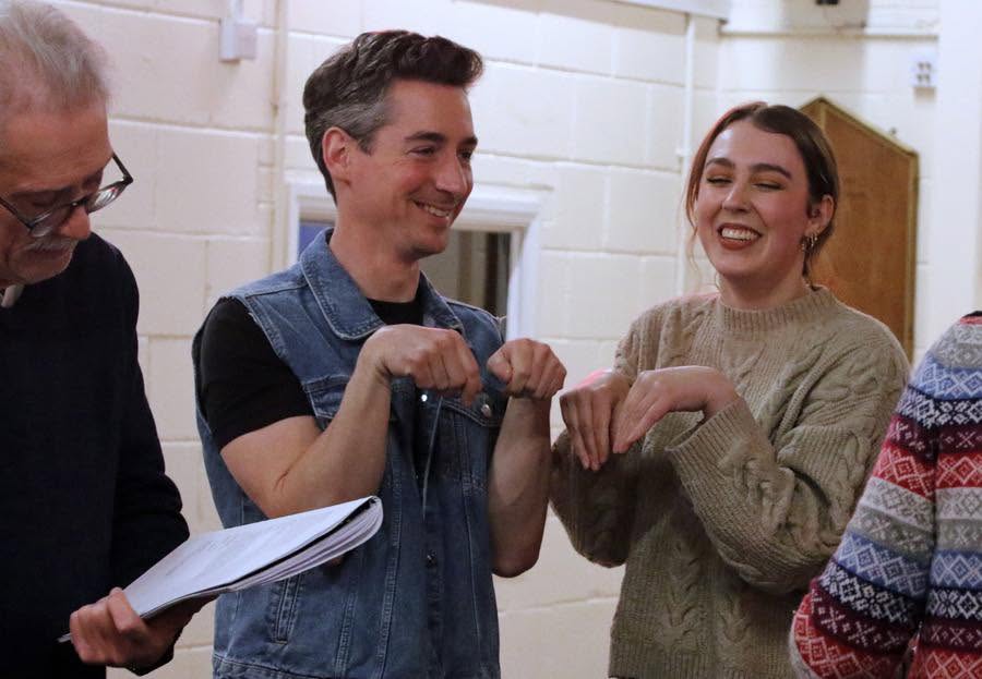Two As You Like It performers rehearsing a scene together