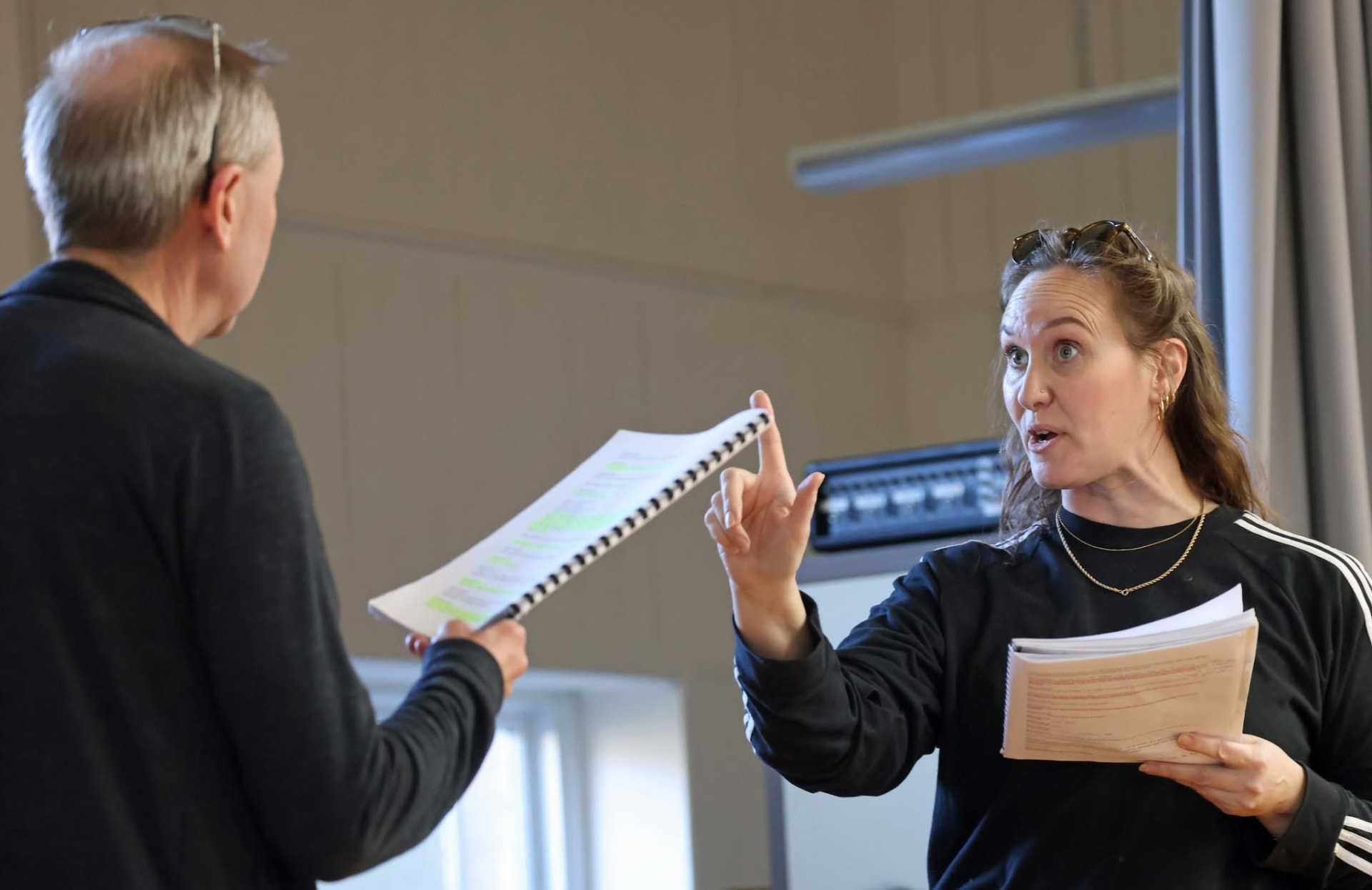 Much Ado About Nothing rehearsal, scripts in hand