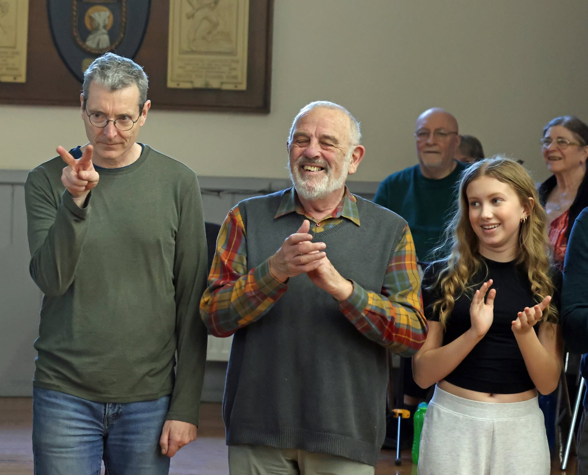 Much Ado About Nothing rehearsal, the company in the hall
