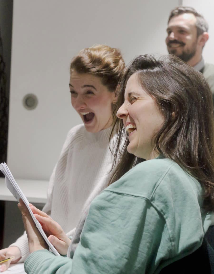 Pride and Prejudice rehearsal, laughter round the script
